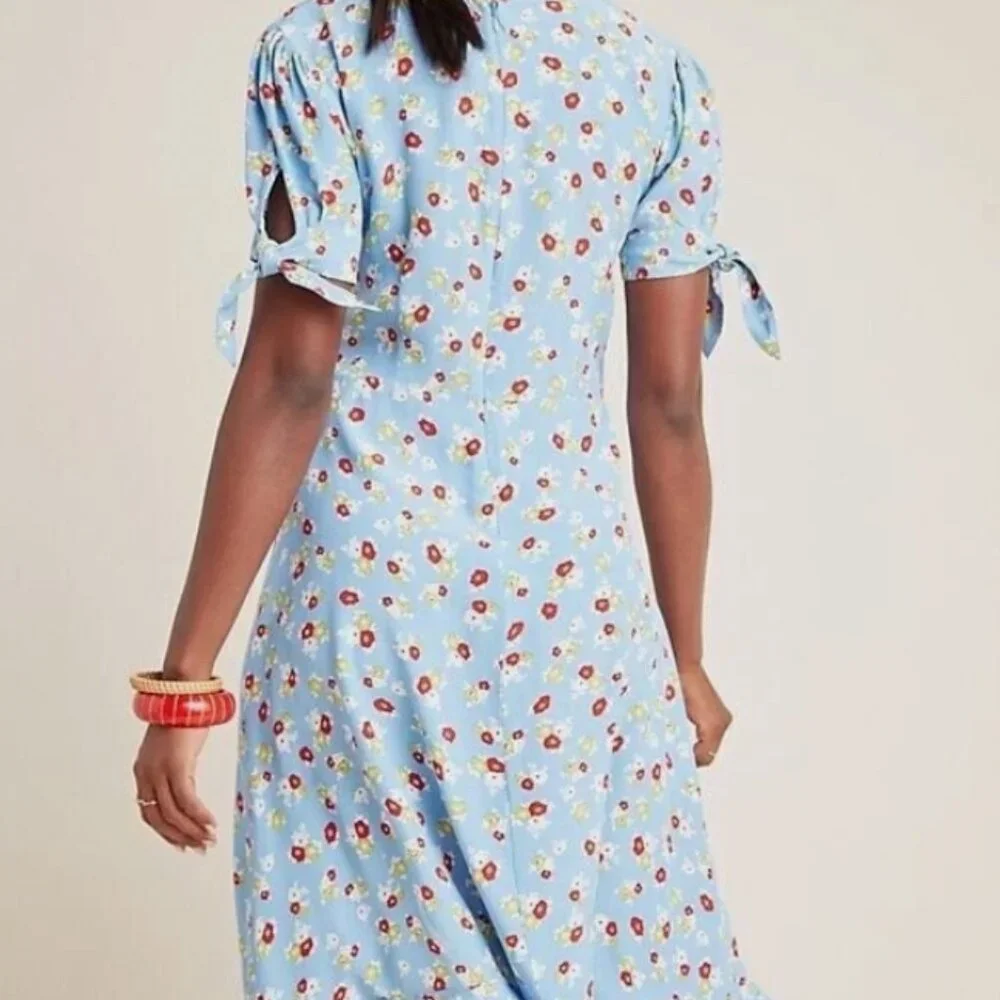 Faithfull The Brand Light Blue Erin Floral Short Sleeve Midi Dress - Size - 6 - Picture 3 of 10